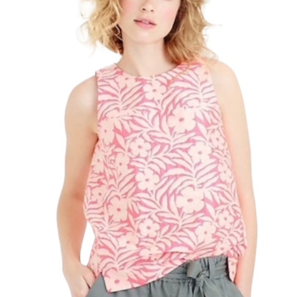 New J. CREW Petite Plumeria Jacquard Top Sleeveless Blush Pink Coral Sz 0P